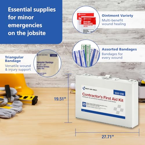 First Aid Only 9302-25M 25-Person Contractor's First Aid Kit for Home Renovation, Job Sites, and Construction Vehicles, 178 Pieces, Pack of 12 - style: Kit (Pack of 12)
