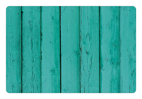 Lunarable Mint Pet Mat for Food and Water, Old Wood Rustic Oak Plank Background with Vertical Striped Vivid Woods Farm Barn Image, Non-Slip Rubber Mat for Dogs and Cats, 18" X 12", Green - color: Green
