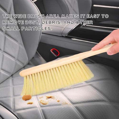 Wooden Dust Brush, 14 Inch Bench Brush Horse Hair Brush Hand Broom Counter Duster, Soft Bristle Dust Brush Whisk Broom Upholstery Cleaning Tool for Car Home Workshop (Yellow) - color: Yellow