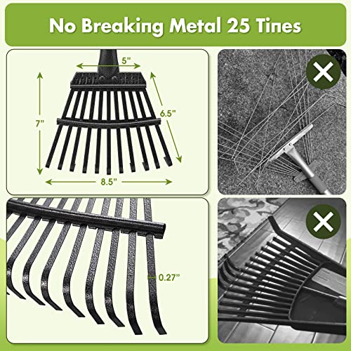 Rake for Leaves, Heavy Duty Small Leaf Rakes for Lawns & Yard with 60” Length 8.5” Width 11 Metal Tines, Lightweight Gardening Rake for Women Men Kids for Shrub,Grass,Mulch - style: 11 Tines 5FT