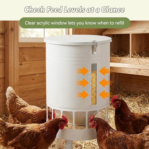 KOL 50LB Chicken Feeder & 3 Gallon Chicken Waterer Set, All-Metal 16 Port Feeder + 8 Cup Auto Waterer, No Waste, Weatherproof Poultry Feeding System Chicken Coop Accessories