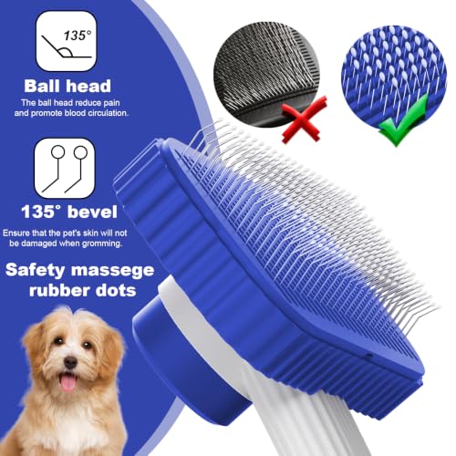 Dog Brush, Cat Brush for Long Haired Cats | Remove Loose Fur Undercoat and Mats, Rounded Pins Reduces Painful Pulling, Not for Tangle and Curly Fur, Sapphire - color: Sapphire