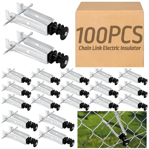 Tondiamo Chain Link Insulator Electric Fence Stainless Steel Insulator T Post Extender Wire Holders for Chain Link and Studded T & U-Posts Tubing(Black,100 Pcs) - color: Black