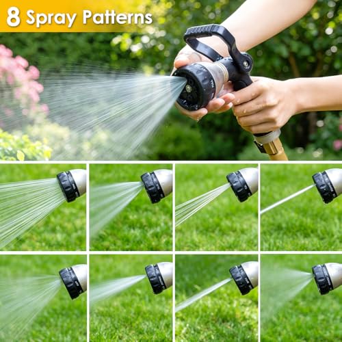 FANHAO Fireman Style Water Hose Nozzle Heavy Duty Metal, 8 Spray Patterns | Large Lever Control, Non-Slip Ergonomic Grip, High Pressure, Rustproof Leakproof Garden Hose Sprayer for Garden, Car & Pet - color: Black