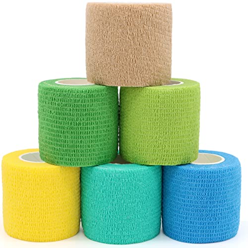 Self Adhesive Bandage Wrap Animal Cohesive Bandage Self Adherent Wrap First Aid Tape for Dogs Cats Horses Birds & Wrist Healing Ankle Sprain (2 Inch Mixed Pure 6 Rolls) - color: 2 Inch Mixed Pure 6 Rolls