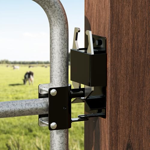 2 Way Farm Gate Latch Heavy Duty Lockable Livestock Gate Latch, 1 Pack | Two-Way Livestock Self-Locking Fence Gate Latch for Farms, Metal Gates, Ranches, Stables, Horse Corrals