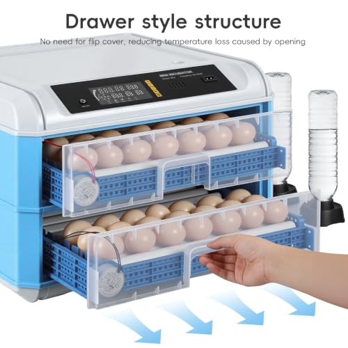 120 Egg Incubators for Hatching Eggs Large Automatic Poultry Hatcher Machine with Automatic Egg Turning Temperature Control Dual Power Supply Smart Digital Incubator for Chicken Duck Goose Quail Blue