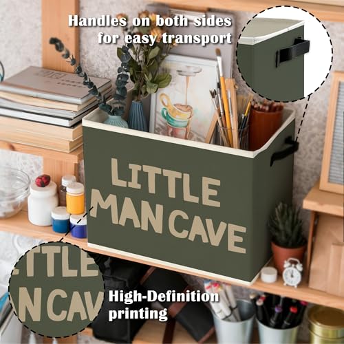 Little Man Cave Boys Storage Bins Box with Handles, Olive Green Boho Collapsible Basket Organizer for Kids Boys Playroom Nursery Room Bedroom Bathroom Books Clothes - color: Color02