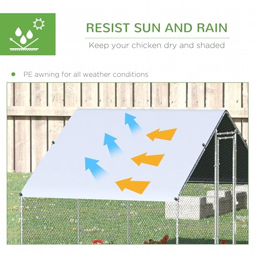 PawHut Large Chicken Coop w/Waterproof Anti-UV Cover 9.8' x 19.7' x 6.6' | Metal Chicken Run, Spire Shaped Walk In Fence Cage Hen House, Outdoor Yard Farm Use, 1" Tube Diameter - size: 118.1"L x 236.2"W x 78.7"H