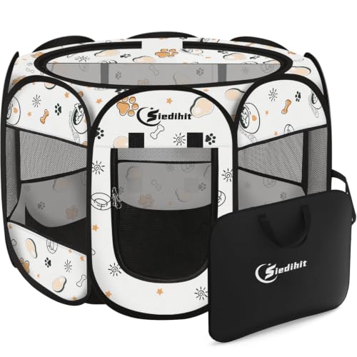 Siedihit Dog Cat Playpen, Puppy Pet Playpen Indoor for Small Dog Crate Tent | Cage Outdoor, Portable Pop Up Dogs Enclosure Kennel with Carrying Case for Dogs/Cats/Rabbits (Cute, Small) - color: Cute