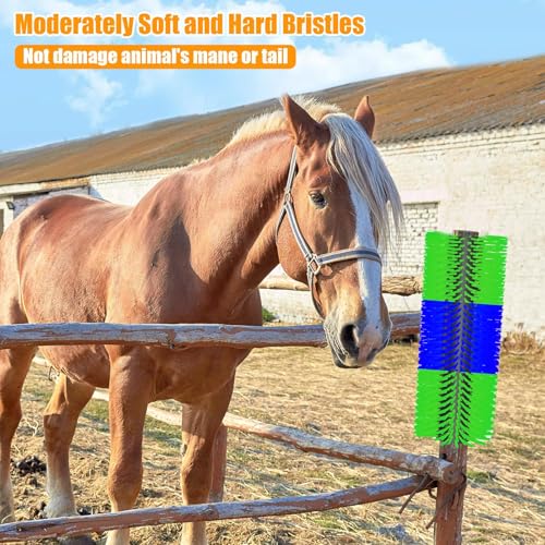 4pc Livestock Scratch Brushes, 20'' x 7.3'' Heavy Duty Cow Scratcher Wall Mount, Flexible Anti-Itch Grooming Tool for Cattle, Goat, Horse Grooming Supplies with Screws and Nuts - color: teal