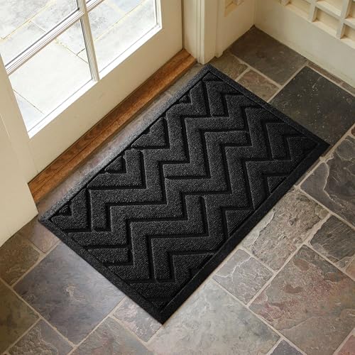 Black Geometry Outdoor Indoor Entrance Doormats, Absorbent Durable Heavy Duty Welcome Front Door Mat,Thick Natural Rubber Back,Easy Clean Entryway Mat 17x30 Inch, Low Profile - color: Black, size: 1'5" x 2'6" (Rectangular)
