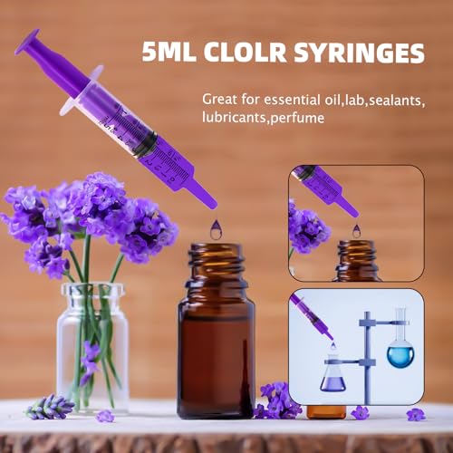 50pcs 5ml Syringes with Caps for Industry Lab Pet Feeding (Purple) - color: Purple, size: 5ml-50Pack