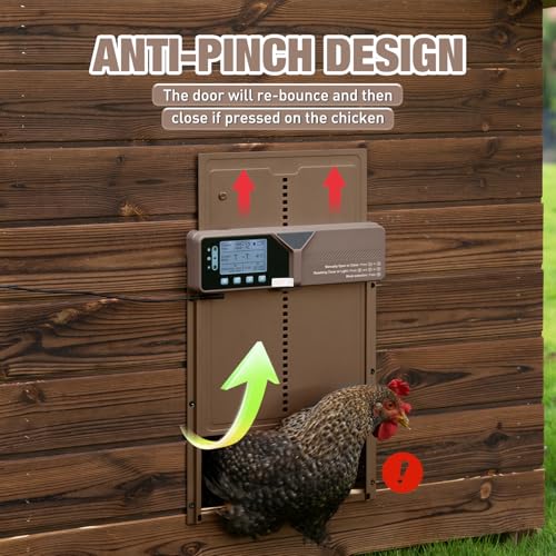 Large Automatic Chicken Coop Door, Solar Powered, Anti-Pinch | 4000mAh Battery, Light Sensor & Timer, Remote Control, For Chickens, Ducks & Geese, Rose Gold - color: Rose Gold
