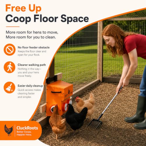 No Waste Chicken Feeder 16-18 Lb Capacity Metal Hanging Feeder Sturdy | Space-Saving Chicken Run Automatic Feeder No Spill - Adjustable Height Bracket 4 Ports, Chicken Coop Accessories Supplies