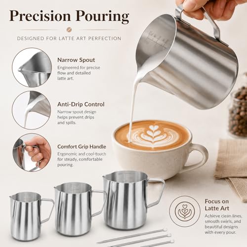 Milk Frothing Pitcher Espresso Accessories 12oz Mini 304 Stainless Steel | Portable design for home & office coffee use, leakproof pointed spout, seamless interior easy cleaning - size: 12OZ