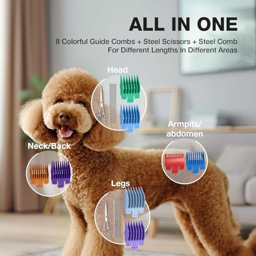 Dog Clippers for Grooming Stainless Steel Blade for Thick Coats | Professional Low Noise Cordless Dog Grooming Clippers Supplies Kit Rechargeable Pet Heavy Hair Trimmer for Dogs Cats Pet
