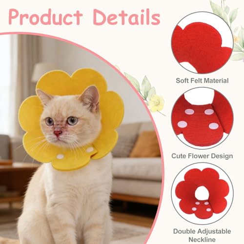 Felt Cat Recovery Collar, Cute Flower Cat Recovery Collar Adjustable Recovery Cones (2Pcs, XS 5.1-6.3inch, Red) for Small Dogs Kittens Cats - color: Red, size: XS（0-1 KG/0-2.2 lb）