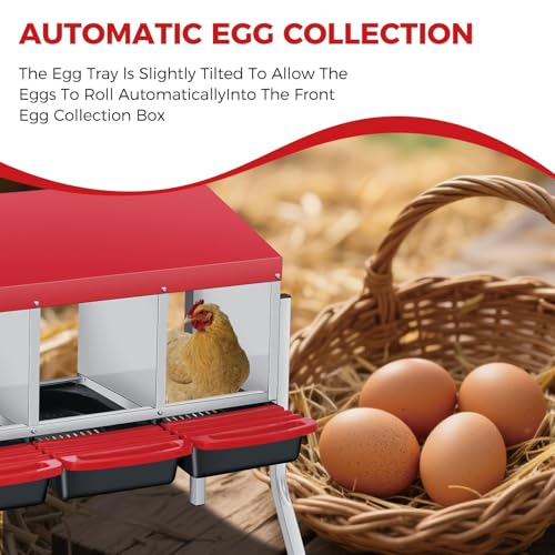 Garvee 3-Hole Roll Away Egg Collection Chicken Nesting Box | Galvanized Steel Nest Box with legs for Laying Eggs - color: Red, size: 3 holes with legs