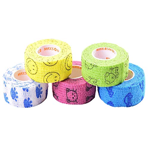 Stmandy Vet Wrap Bulk, Bandage Wrap Vet Tape 1 Inch,Waterproof Self Adherent for The People or The pet(cat, Dog, Horse and so one) who was injure or Have Wounds (Cartoon) - size: 5rolls*1 Inch