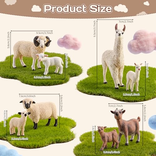 8PCS Realistic Sheep Goat Figurines Alpaca Figures Llama Figurines | Solid Farm Animals Toys for Toddlers 3-5, Educational Animal Family Set for Kids, Cake Toppers Party Favors for Boys Girls - style: Sheep Goat Alpaca