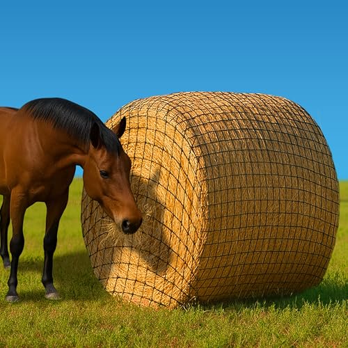 6x6 Ft Round Bale Hay Net for Horses – Knotless Slow Feeder Net with 2” Holes – Fits Up to 6x6 Round Bales or Square Bales – Helps Reduce Hay Waste – Large, Durable Hay Feeder, Year-Round Use - size: Bale Size 6x6 FT