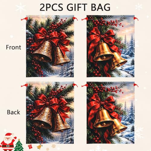 KzgtY Christmas Bells 2PCS Gift Bags with Drawstring, 16 x 12 Inch Reusable Present Sacks for Christmas,Brithday, Holidays,Parties & Gift Packaging - color: Christmas Bells