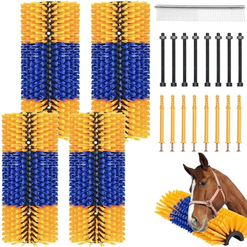 2/4PCS Livestock Massage Brush, Horse Cow Goat Pet GroomingTools | Durable livestock massage brush with 8 screws, ideal for horses, cows and goats grooming, cleaning - size: 4pack