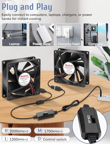 Wathai 2pcs 80mm x 25mm USB Small Computer Fan 5V for DIY Cooling | 2 IN 1 80MM USB Fan for Computer Laptop Router DVR Xbox Cooling - size: 80x25mm (5V)