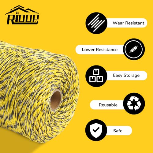 RIOOP Electric Fence Wire Polywire 1312 Feet/400 Meters | Portable Livestock Fencing, 6 Stainless Steel Strands for Reliable Conductivity, Rust Resistance, UV Resistant - size: 1312 Feet/400 Meters