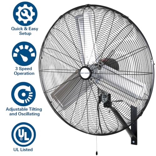 BILT HARD 30 in. 9500 CFM High Velocity Wall Fan, Industrial Wall Mount Oscillating Fan with 3 Speeds, Heavy Duty Shop Fan for Commercial, Garage, Warehouse, Workshops and Jobsites - size: 30 inch