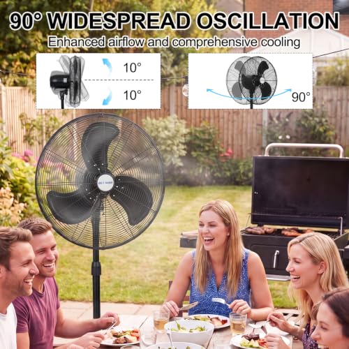 BILT HARD 20" 5200 CFM Outdoor Pedestal Fan, 3-Speed Heavy Duty Oscillating Metal Stand Fan with GFCI Plug, Waterproof Industrial Fan with Wheels for Commercial, Patios, Garage, Warehouse - size: 20 in. Outdoor Fan