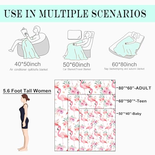 Flamingo Floral Fleece Blanket,50x60in,Tropical Pink Bird Hibiscus Leaves White Throw Blankets,Soft Cozy Lightweight, Ideal for Bed Living Room Home Summer Decor,Feminine Gifts - color: Flamingo, size: 50x60 Inch