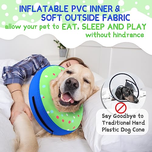 Supet Inflatable Dog Cone Collar Alternative After Surgery, Dog Neck Donut Collar Recovery E Collar, Soft Pet Cone for Small Medium Large Dogs - color: Donut Green, size: L(Neck 12"-16")