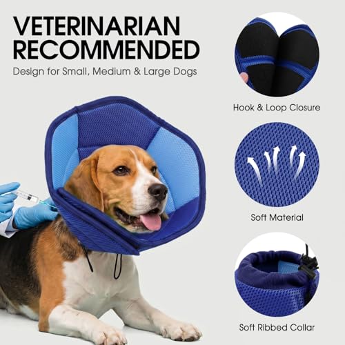 Dog Cone - Soft Cone for Dogs to Stop Licking, Pet E-Collar Alternative After Surgery, Adjustable Pet Recovery Collar for Wound Healing, Dark Blue Small - color: Dark Blue, size: Small