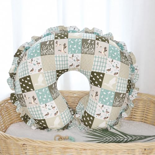 Ruffled Nursing Pillow Cover, Removable Stretchy Case for Breastfeeding Pillows, Ultra Soft and Breathable Feeding Pillow Slipcover with Modern Design Lace for Infant Girls Boys, Mallard Duck