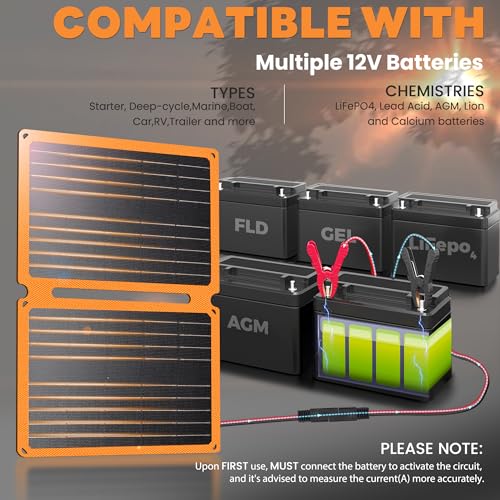 FieryRed 20W 12V Solar Panel Car Battery Charger & Maintainer, Foldable Trickle Charger with Built-in Controller, Cig Plug, Alligator Clips, USB-C, USB-A Outputs for Car, Boat, RV, Tractor - size: 20W