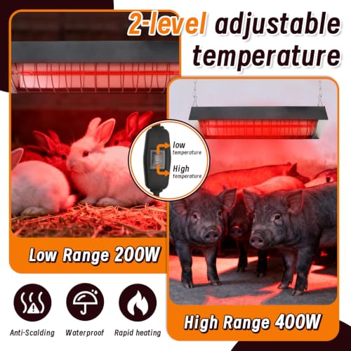 330W Chicken Coop Heater Plate Carbon Fiber Tube Chicks Brooder Heat Lamp | Adjustable 2-Level Temperature and Hanging Height Brooder Heater Lamps for Chicks Poultry Brooding