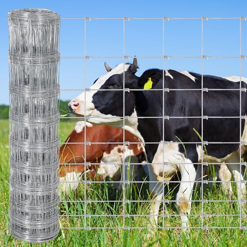 Garvee Livestock Fence, 5Ft x 328Ft Galvanized Wire Fencing, Cattle Farm Fence, Heavy Zinc Coated Deer Goat Cattle Fence for Farm Yard Livestock Protection - size: 5ft x 328ft