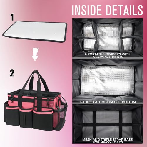 SCAVATA Wearable Cleaning Caddy, Cleaning Caddy Supplies Organizer with Handle & Shoulder Straps for Housekeepers, Under Sink & Car Cleaning Tool Organizers Bag with 4 Foldable Divider (OleanderRed) - color: OleanderRed