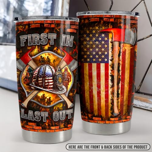 SANDJEST Firefighter Tumbler 20oz Stainless Steel Insulated Travel Mug Cup for Men Firefighters Gifts for Birthday Christmas Fathers Day - color: Firefighter
