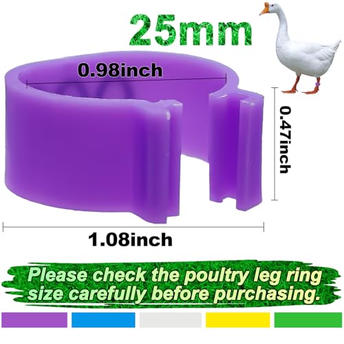 Keedolla 72 Pcs 25mm Colorful Numbered Duck and Goose Leg Bands, Extra Large Chicken Leg Rings Poultry Turkey Leg Bands Clip on Duck Ankle Tags for Turkey Goose Duck Guinea Chicken Gamefowl - size: 25mm - 6 Colors