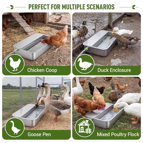 Shimeyao 3 Gallon Automatic Chicken Water Dispenser 304 Stainless Steel Large Capacity Self Filling Poultry Waterer for Hens Ducks Livestock Sturdy Gravity Fed with Float Valve Drinking Bowl