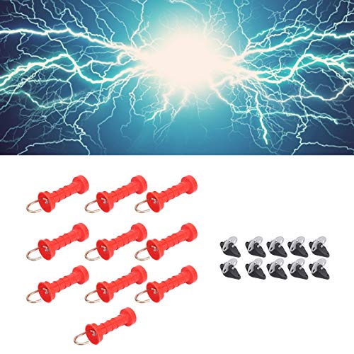 10Pcs Electric Fence Gate Handles, Farmily Plastic Red ABS Heat/Cold-Resistant Spring Gate Handles Agricultural Fencing Tools with 10Pcs Insulators