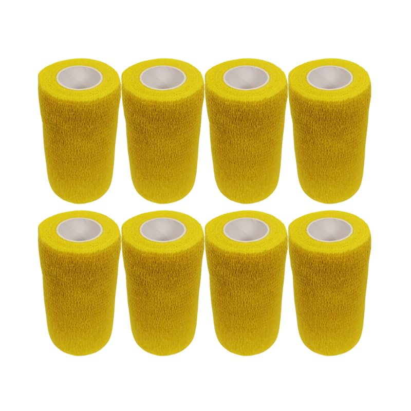 4" Cohesive Flexible Bandage Wrap – Yellow - 8 Pack | Self-Adherent Vet Tape for Animal Use | Breathable, Easy Tear, No Clips Required | Ideal for Horses, Dogs, Livestock, Pets - color: Yellow
