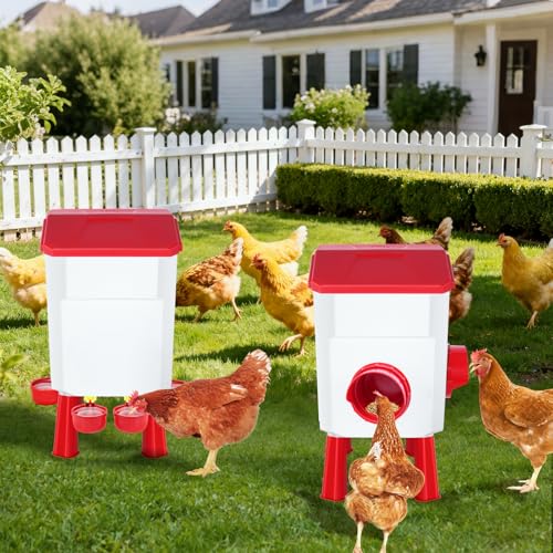 Auto No Waste Chicken Feeder and Waterer Set 2 Gallon/17.6 Pounds | Sturdy & Durable Chick Feeder and Waterer Set, Poultry Feeder Large for Hens/Ducks/Poultry