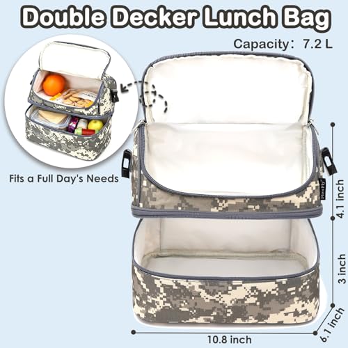 FlowFly Kids Double Decker Cooler Insulated Lunch Bag Large Tote for Boys, Girls, Men, Women, With Adjustable Strap, Digital Camo - color: Digital Camo