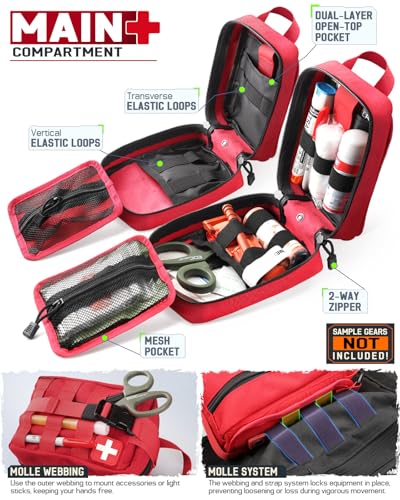 LIVANS 1000D First Aid Bag Empty, Medical Ifak Pouch for Emergency & EMT | Molle Compatible, Rip-Away & Quick-Release Design, Versatile for Tactical, Camping, Hiking and Travel - color: Red-small Size(5.7"lx 3.4"w X 7.9"h)