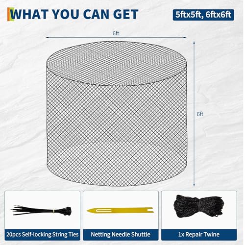Round Bale Hay Net for Horses and Goats, 6X6 Ft Knotless Design Slow Feed Hay Net with 2'' Holes, Large Heavy Duty Slow Feeder Nets - size: 6x6FT