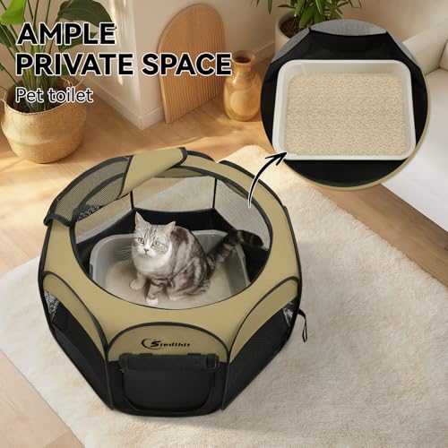 Siedihit Puppy Playpen for Small Dog Cat, Dogs Tent Crate Cage | Indoor/Outdoor, Portable Pop Up Dog Kennel with Carrying Bag for Rabbits(Black Khaki, Small) - color: Black Khaki